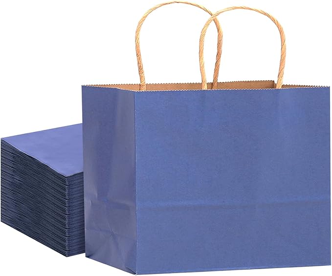 qiqee 13"x4.5"x10" Large Gift Bag with Handles Bulk 32PCS Gift Paper Bags Deep Blue Bags Multiple Uses (Wide Large)