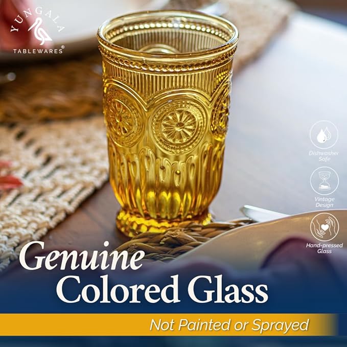 Amber Highball Glasses Set of 6 10 oz Vintage Hobnail Tall Drinking Glasses