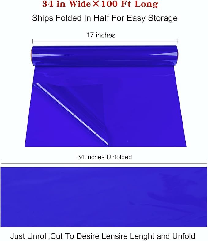 Clear Cellophane Wrap Roll-Royal Blue Gift Wapping Cellophane Paper 34 In Wide X 100 Ft Long, 3 Mil Thick Transparent Clear Cello Paper for Hampers Basket Flower Bouquet Treat DIY Arts Crafts Décor