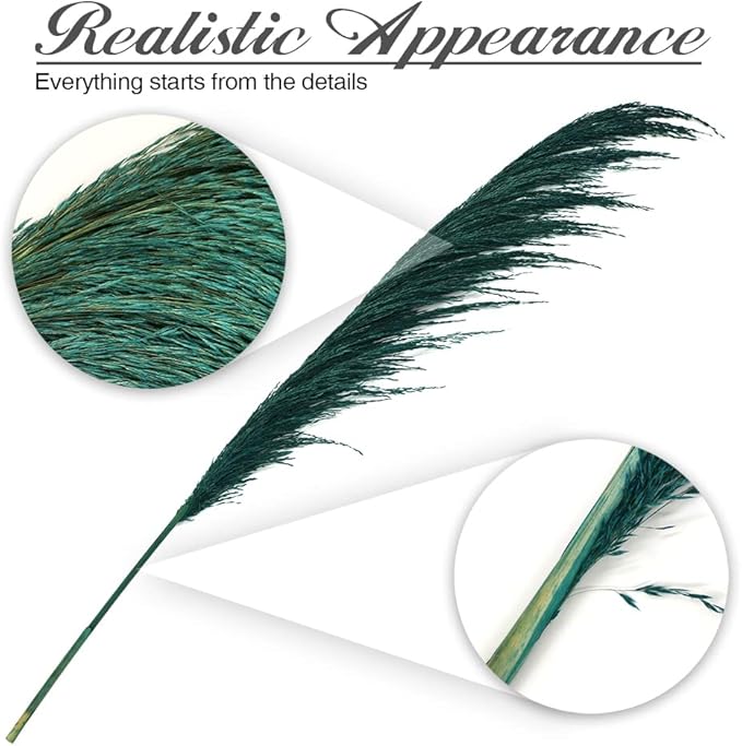 Pampas Grass Decor Tall,Long Pampas, Large Pompas Floral, Elegant Feather Flowers for Wedding Decorations, Living Room Decor (Natural Teal, 6pcs 43.3"(110cm))
