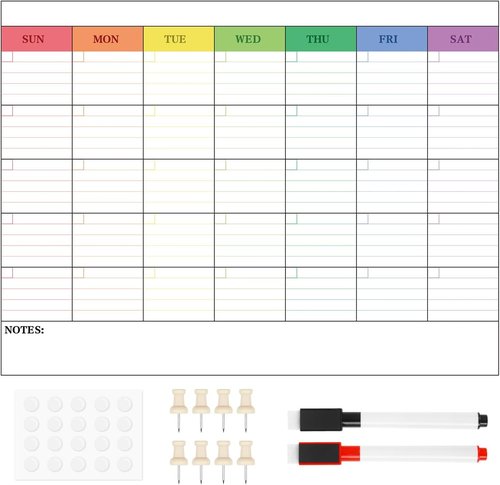 DERAYEE Large Dry Erase Calendar - 33" x 25" Wall Planner with Note Space for Home & Office