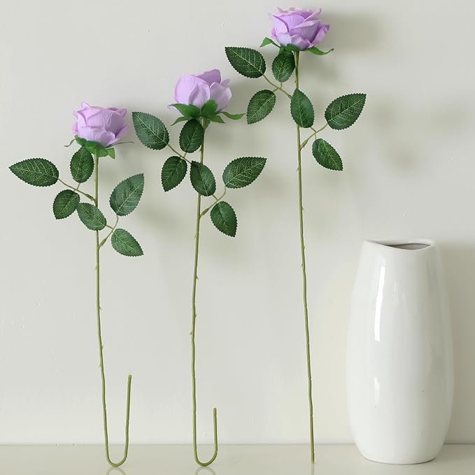 15Pcs Pearl Purple Roses Artificial Flowers Fake Roses Long Stem Velet Rose Silk Flowers for Home Wedding Decoration (Pearl Roses,Purple)