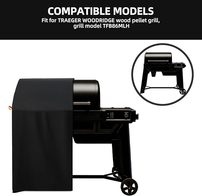 Waterproof Grill Cover for Traeger Woodridge Wood Pellet Smoker, 600D UV Resistant & Rip-Proof Smoker Fabric, Full-Length All Weather Outdoor Accessories Bac761 (Cover Only)