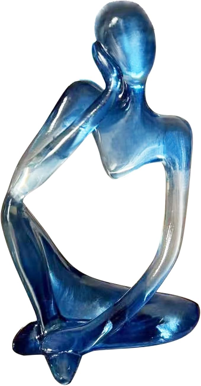 Dnoifne Abstract Gradient Blue Resin Thinker Statue, Modern Translucent Sculpture Ornament, Artistic Desk & Shelf Decor, Perfect Housewarming Gift for Living Room and Office