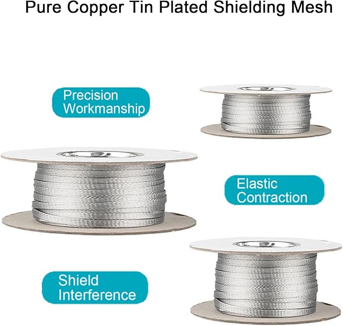 Cable Shielding Sleeve EMI RFI Shielding Tinned Copper Braid Wire Sheathing Metal Grounding Strap Mesh ESD Protection Flat Expandable Flexible (3/4" W(0.48" ID)-20FT)