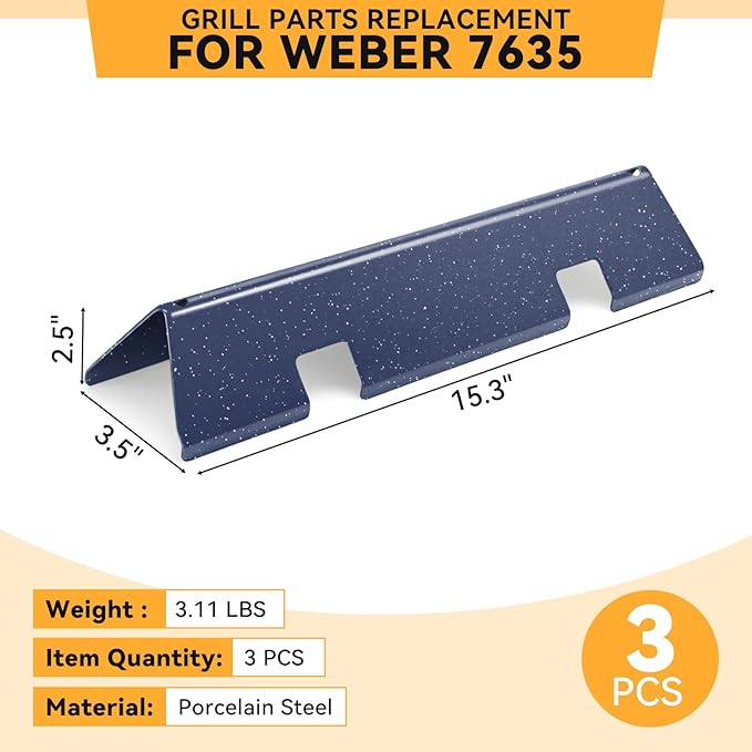 KifonMetals 15.3 Inch Flavorizer Bars for Weber Spirit I & II 200 Gas Grill with Front-Mounted Knobs, for Spirit E210 S210 E220 S220, Porcelain Steel, 3 PCS, for Weber Spirit Grill Parts 7635