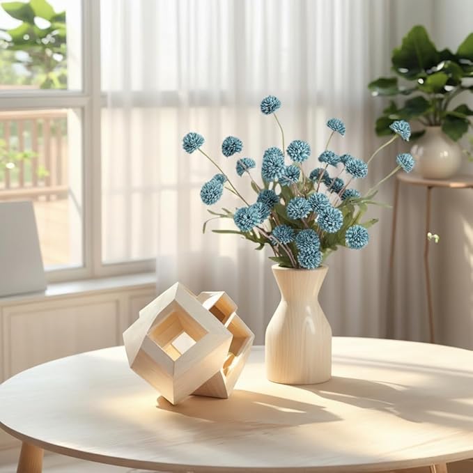 Laelfe Dusty Blue Flowers Artificial Pompon Mum, Fake Kiku Flowers Silk Small Mini Chrysanthemum Ball Faux Mum Decor for Autumn Filler DIY Bouquet Centerpieces Arrangements Shower (Dusty Blue)