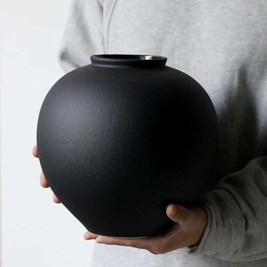 Extra Large Black Ceramic Flower vase Decorative Jar Oversize Modern Centerpiece Table Decorations,Round Shape Rustic Ceramic vases for Home Decor Dining Room(Black, 0807)
