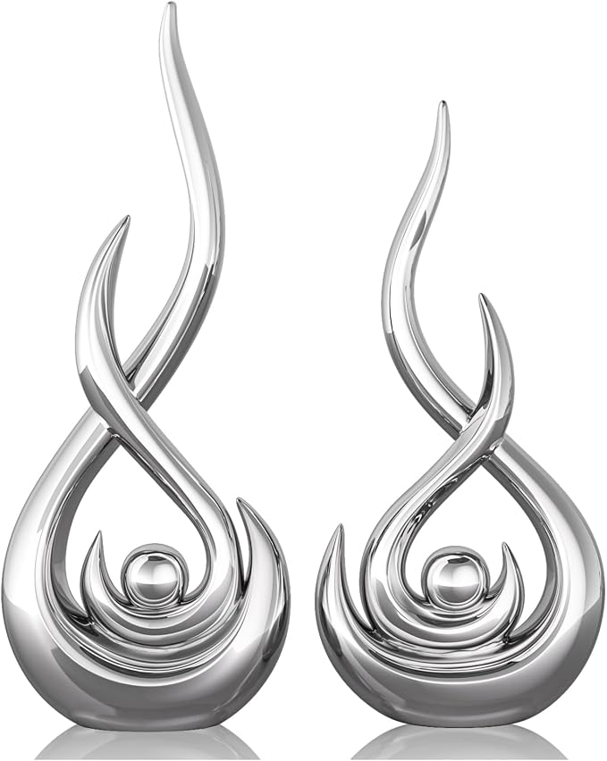 XMGZQ Modern Abstract Art Home Decor Accent,Contemporary Statues Coffee Table Decor for Living Room,Table Centerpieces for Dining Room,Ceramic Sculptures Knick Knacks for TV Stand Show Piece (Silver)