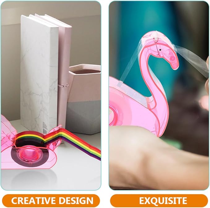 VILLCASE 2 Sets Cute Animal Tape Dispenser with Cutter Portable Desk Tape Holder for Office School Home Use Pink Mythical Horse and Flamingo Design Practical Stationery