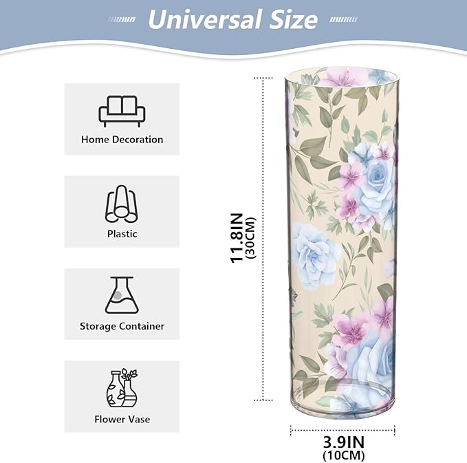 Vase Plastic Vase Elegant Cylinder Flower Vase Shatterproof Decorative Centerpiece for Home Table Office Weddings Events (11.8 x 3.9 in)