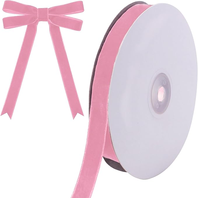 10 Yards Pink Velvet Ribbon for Christmas Tree,5/8 Inch Velvet Christmas Ribbon for Gift Wrapping Crafts Bow Wreath Holiday Decorations (Pink)