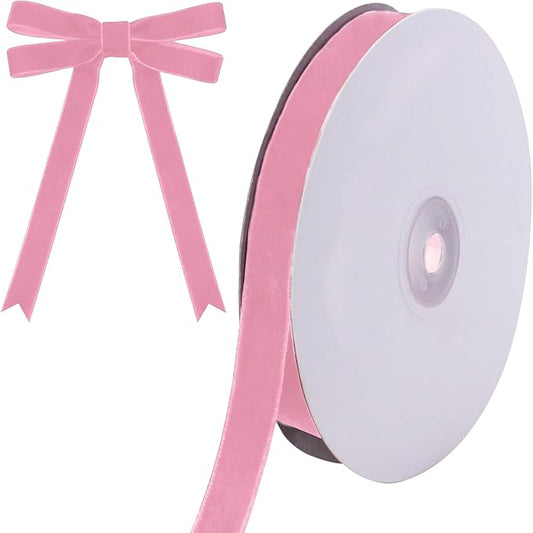 10 Yards Pink Velvet Ribbon for Christmas Tree,5/8 Inch Velvet Christmas Ribbon for Gift Wrapping Crafts Bow Wreath Holiday Decorations (Pink)