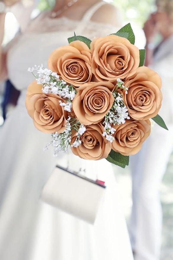 Artificial Rose Flower Artificial Flowers Flower with Long Stem Silk Roses Bouquet for Wedding Bridal Shower Party Home Decoration (Terracotta, 30 Pcs)