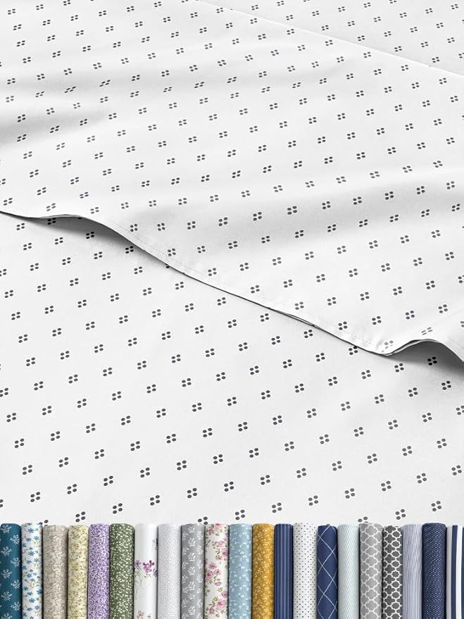 Blue Dot Pattern Sheets - 1 Flat & 1 Fitted Sheet & 2 Pillowcases w/ Deep Pockets - Spot Print Bedding - Wrinkle & Fade Resistant - Soft, Breathable & Cooling - Comfy, Luxury Bedding - King Size