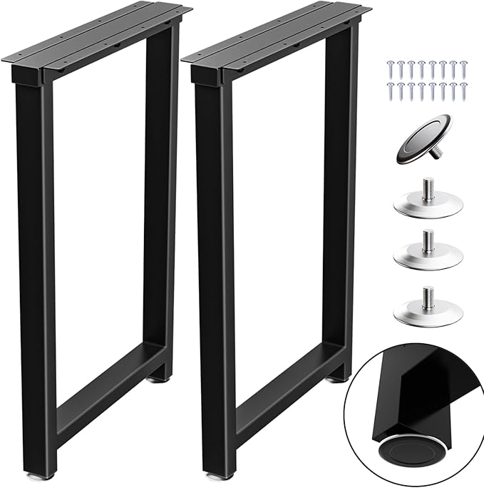 TOCRETOARE Metal Table Legs Heavy Duty, 28”H x 18”W, Metal Furniture Legs for Dining Desk Bench and Coffee Table, Industrial Black DIY Iron Bench Legs, Set of 2