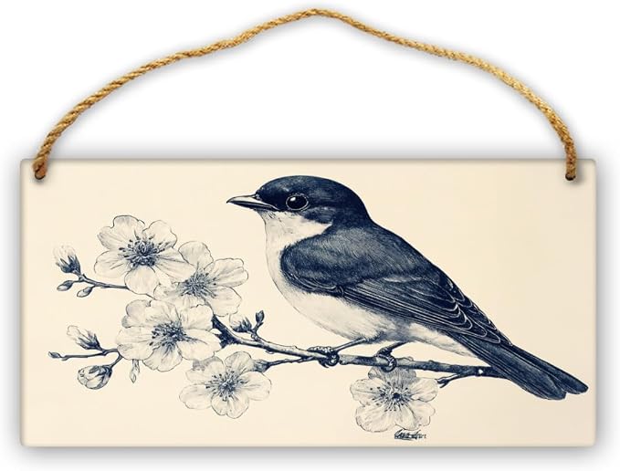 Monochrome Bird Wooden Sign 12x6 Inch - Realistic Decor for Bird Lovers & Traditional Home Designers, Perfect for Nature-Eccentric Rooms & Retro Themed Spaces