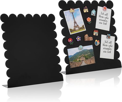 Gueevin Magnetic Metal Board - 2 Pcs Scalloped Display Stand for Memos & Photos | 12.6" x 11" Black