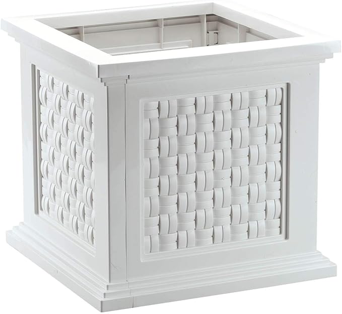 Fox Valley Traders Lightweight All-Weather Rattan-Style Planter Box - Versatile Presentation - Premium-Grade Polyethylene Material - Easy Assembly - 14.75" x 14.75" x 13.75", White Design