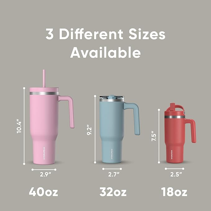Hydrapeak Voyager 40 Oz Stainless Steel Tumbler with Handle, Insulated Water Bottle With Straw & Lid, Cupholder Friendly Reusable Travel Mug (Ivory)