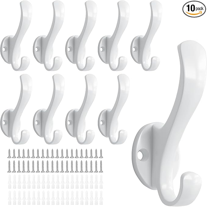 Coat Hooks Heavy Duty - Easy to Install Metal Towel Hooks Fashionable Wall Hooks for Hanging Hat, Towel, Key, Robe, Scarf, Bag, Cap (10 PCS White)