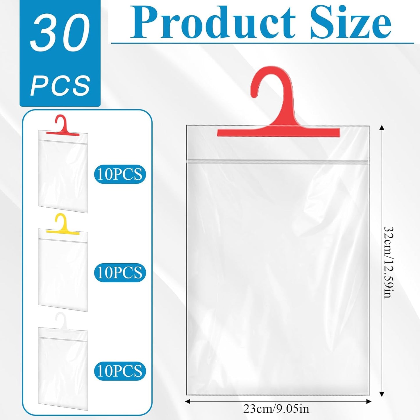 Skiennix Waterproof Hanging Storage Bags - 30 Pack Colorful Clear Plastic Organizers for Classroom & Library