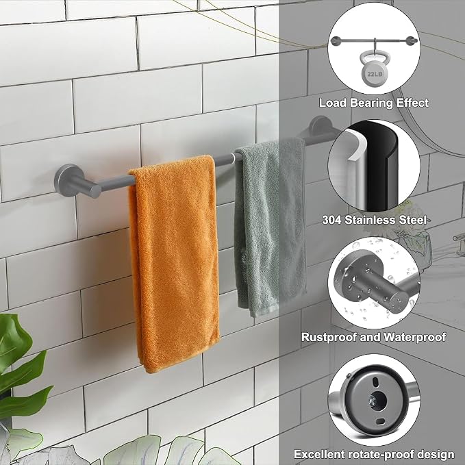 MGahyi Towel Racks for Bathroom-Adjustable Towel Holder(13.18inch-24inch) Sturdy and Rustproof Towel Bar Wall Mounted, Single Towel Bar Rod for Bathroom Accessories (Grey, 1Pack)