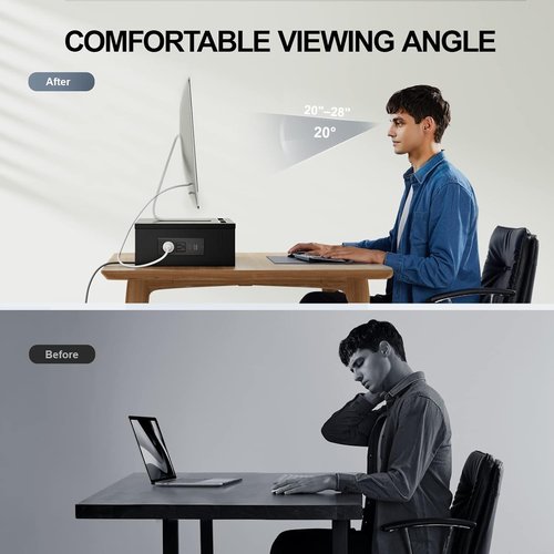 HUANUO Dual Monitor Stand - Adjustable Height & Angle with USB Ports | Desktop Riser for PC & Laptop (Black)