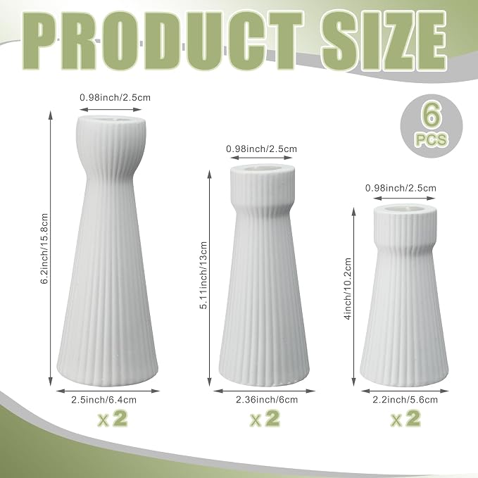 Mumufy 6 Pcs White Taper Candle Holders for Candlesticks Ceramic Candle Stick Modern Decorative Candlestick Stand for Wedding Table Centerpiece Dinner Desktop Decoration Housewarming Gift