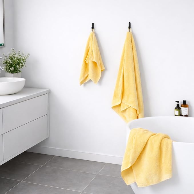 SEMAXE Bath Towel Set, 12 Piece Cotton Towel Set for Bathroom, More Towels for Family Use, Quick Dry with Hanging Loops, Easy Care, Yellow