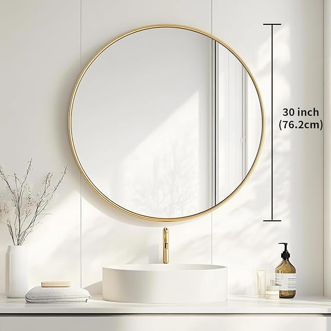 Oruii Gold Round Mirror 30 inch, Large Golden Circle Mirror Metal Frame, Large Brass Circular Mirrors for Living Room, Dining Room, Entryway, Hallway, Foyer, Bathroom, Wall