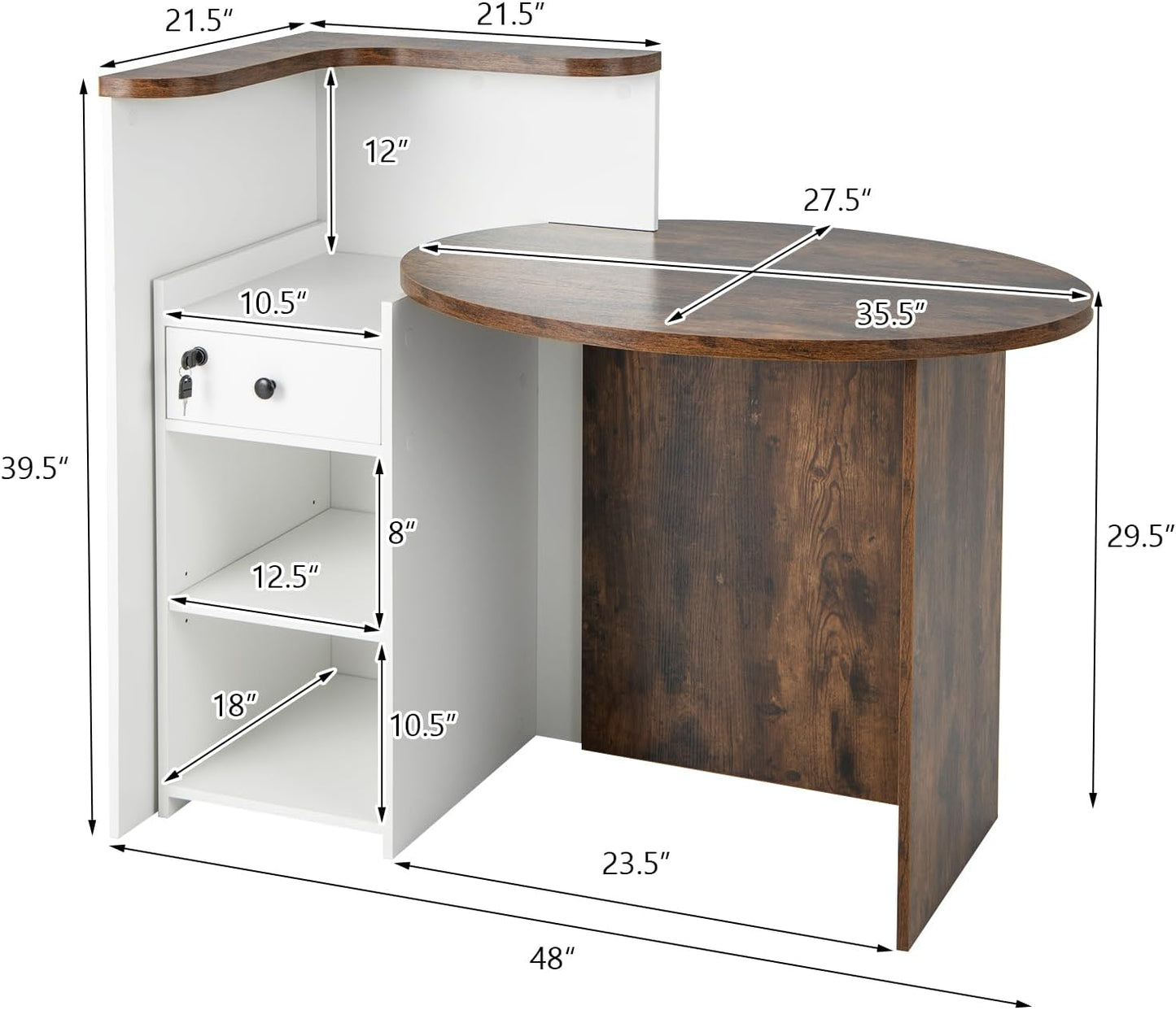 Tangkula Reception Desk - Stylish Front Counter with Lockable Drawer & Adjustable Shelf | Oval Desktop for Salon & Office