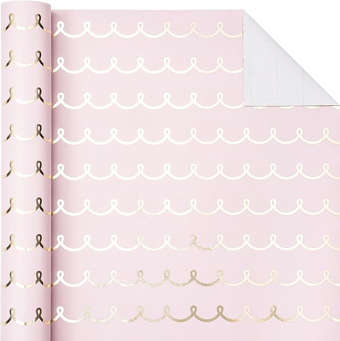 WRAPAHOLIC Pink Wrapping Paper Roll - Mini Roll - 17 Inch x 16.5 Feet - Metallic Foil Chic Classic Pink and Gold Wedding Wrapping Paper for Birthday, Wedding, Baby Shower, Valentine's Day