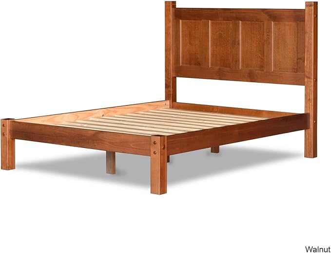 Grain Wood Furniture Shaker Solid Wood Panel Platform Bed, Full Size, Walnut