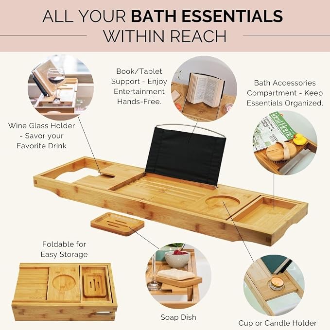 Bathtub Tray and Full Body Bath Pillow Set - Foldable Bath Tray for Tub and Full Body Bath Cushion for Ultimate Relaxation - Perfect Self Care Gift, Bath Accessories for Women, Spa Gifts for Women.