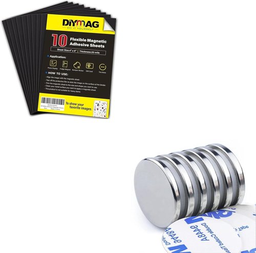 DIYMAG Magnetic Adhesive Sheets - Strong Rare Earth Magnets for DIY & Office Use | 1.26 Inch Diameter, Pack of 6