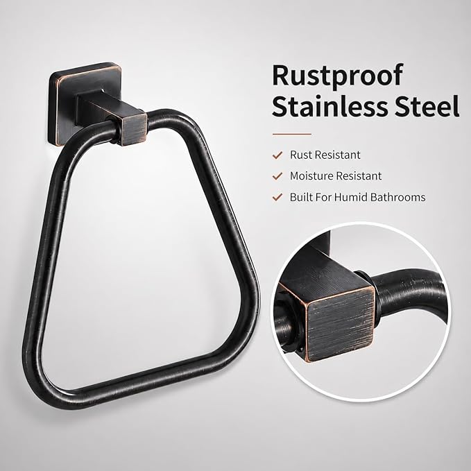 Oil Rubbed Bronze Towel Ring for Bathroom 2 Pack, Kitchen Bath Towel Holder Hangers Wall Mount Heavy Duty Stainless Steel