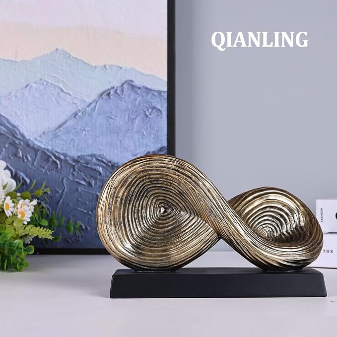 QIANLING Abstract Art Sculpture, Infinity Loop Symbol Sculpture, Abstract Decorative Statue, Gold Knot for Home Accents Decor, Decorativas Modernas for Coffee Table, Entryway, Living Room, Office