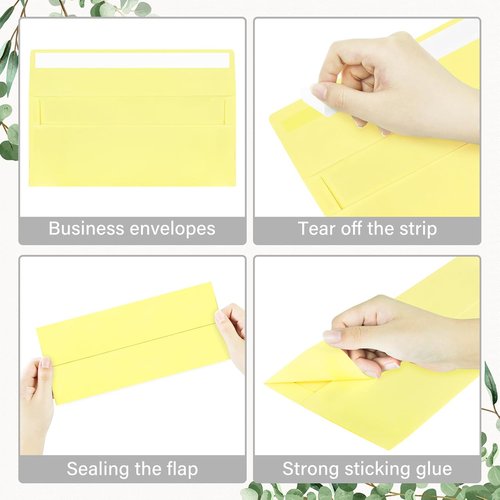 Regine Switzerland Business Envelopes - 100 Pack Self-Seal Light Yellow for Secure Mailing | 4 1/8 x 9 1/2 Inches