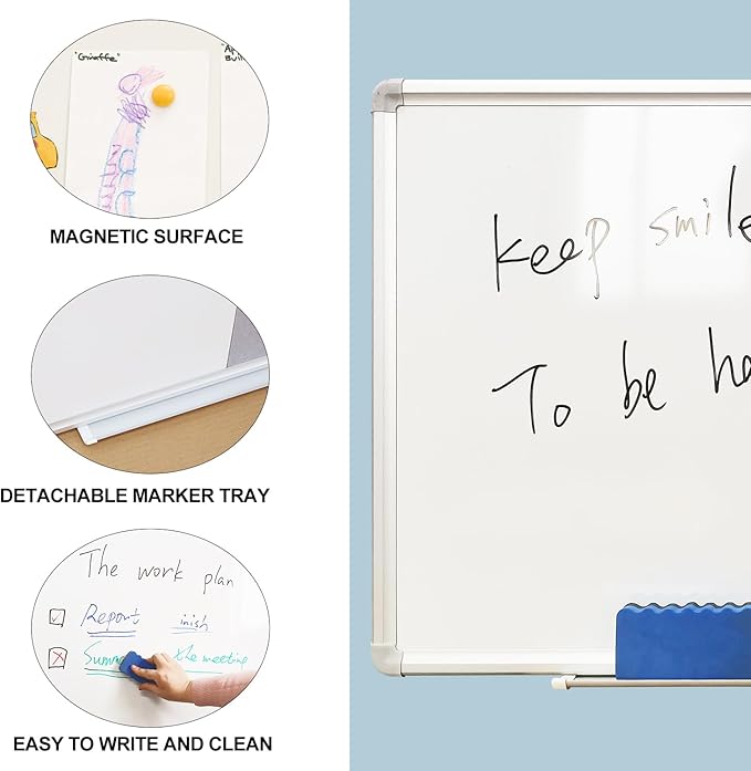 DEVELOP Large Grey Felt Bulletin & Magnetic Dry Erase Combo Board, 72 x 36 Inch Hanging Whiteboard/Grey Felt Bulletin Combination Board with Marker Tray, Pins, Eraser, Markers & Magnets