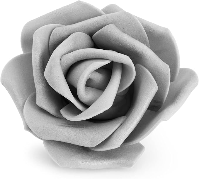 Bright Creations Artificial Flowers Foam Roses - 100-Pack, 3-Inch Grey Polyethylene Flower Heads - Bulk Grey Stemless Roses for DIY Crafts & Centerpieces