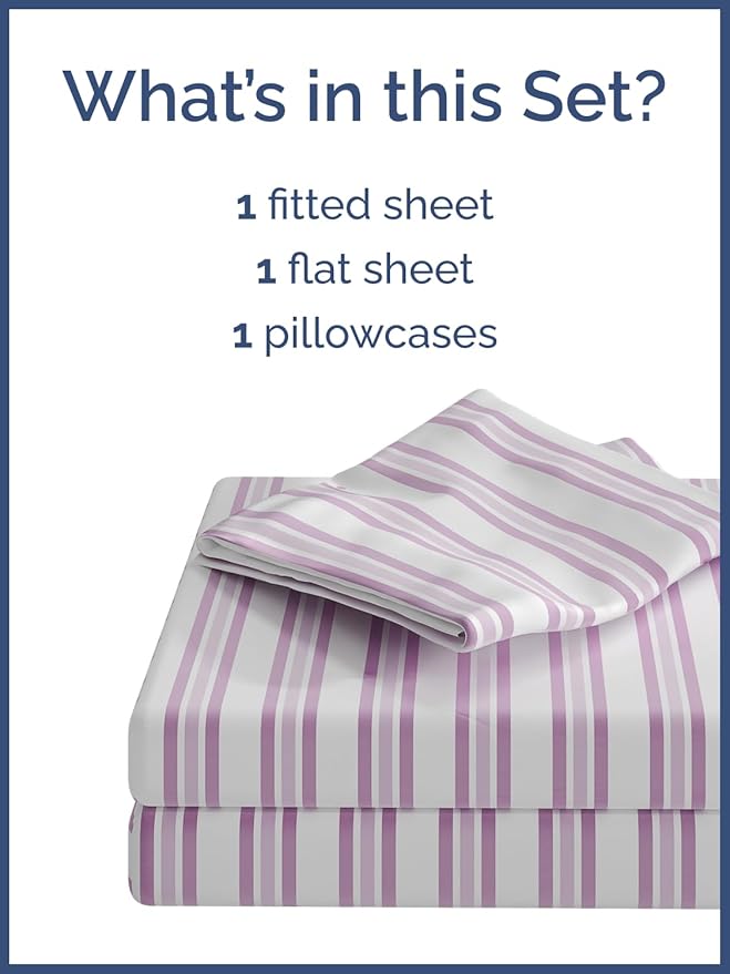 Kids Pink Stripes Twin 3 Piece Sheet Set - Boys, Girls, Teens, Toddler - Easy Fit, Deep Pockets - Breathable, Hotel Quality Sheets - Machine Washable - Wrinkle Free - Cute, Cozy & Soft - CGK Linens