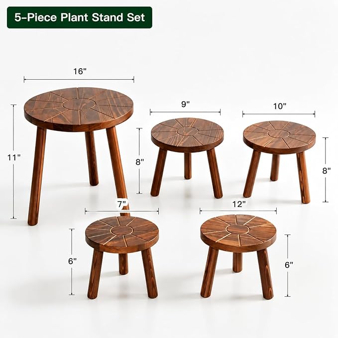 5-Piece Decorative Plant Stand Set Indoor Outdoor, 7-16 Inch Plant Stool Tables for Living Room, Balcony, Patio, Porch, Multi-Level Plant Display Furniture