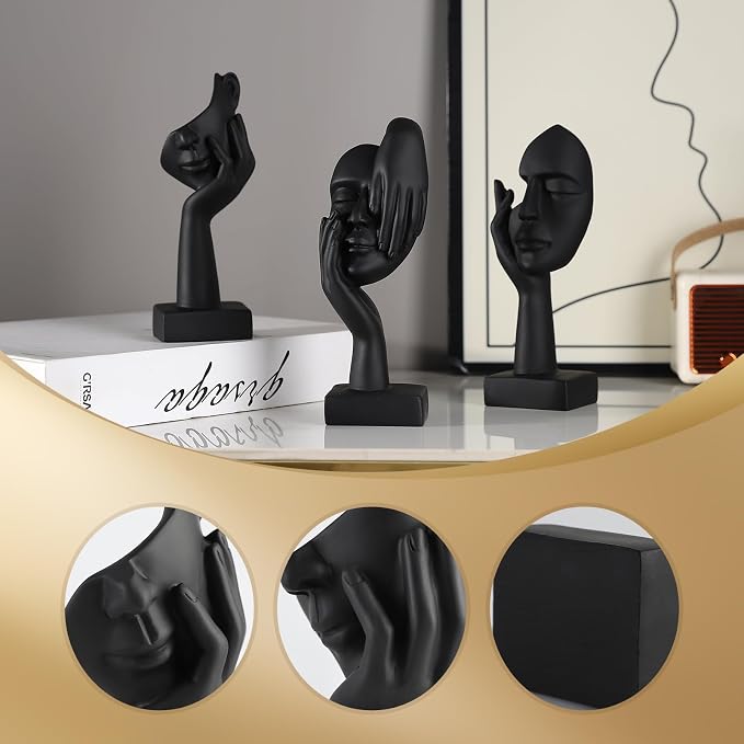 3 Pcs Thinker Small Statue Set - Black Art Abstract Decor, Modern Living Room Decoration, Knick Knacks for Shelves, Table Decor, Office Bookshelf, Shelf Side, Gift for Friends