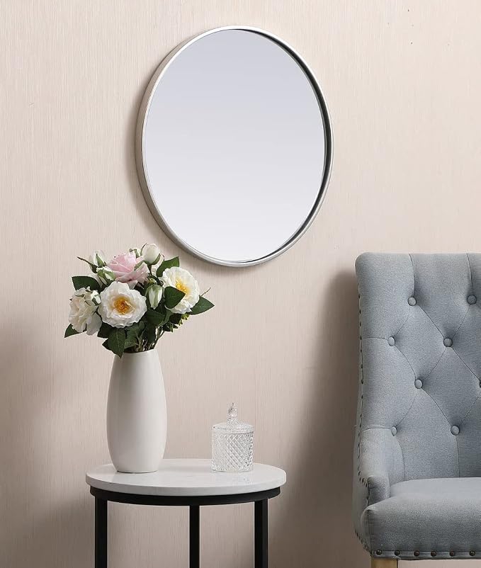 Elegant Decor Eternity 21" Round Mid Century Metal Frame Mirror in Black