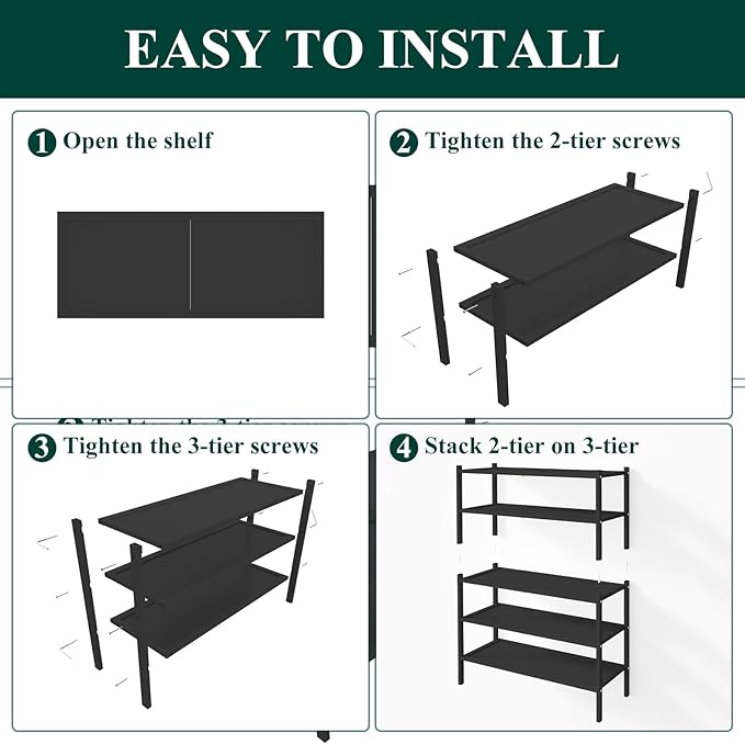 Smiry Bamboo Shoe Rack, 5 Tier Shoe Organizer for Entryway & Closet, Stackable Free Standing Storage Shelf for Shoes, Bags & Plants, Black