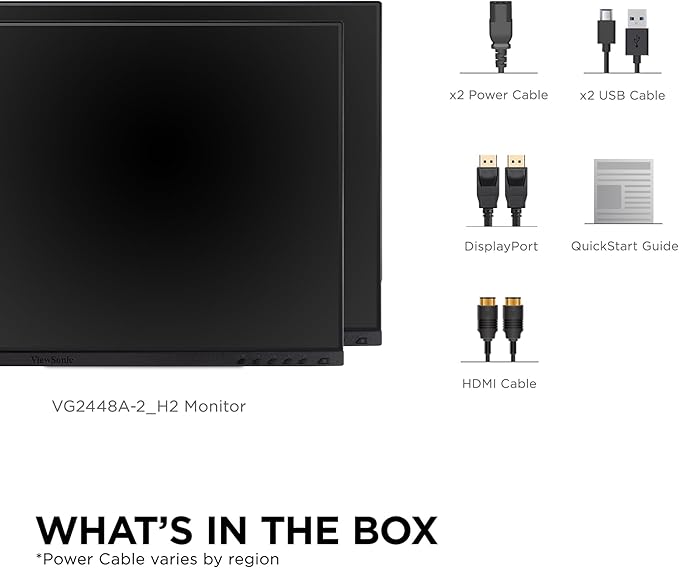 ViewSonic VG2448A-2_H2 24 Inch Dual Pack Head-Only 1080p IPS Monitor with Ultra-Thin Bezels, HDMI, DisplayPort, USB, and VGA for Home and Office,Black