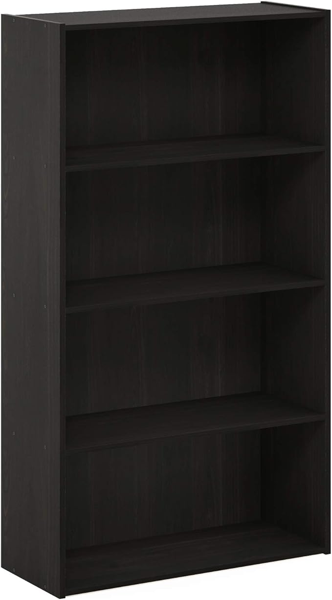 Furinno PASIR Book Shelf, 4-Tier Bookshelf, Bookcase with Open Shelf, 9.4 x 23.6 x 41.7, for Living Room, Bedroom, Home Office, Espresso