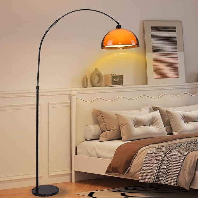 Arc Floor Lamp for Living Rooms Orange Mushroom Two-Layered 70" Modern Floor Lamp with Marble Base Arch Standing Lamp for Living Rooms, Home Offices, Dining Rooms, Bedrooms,Acrylic Lampshade
