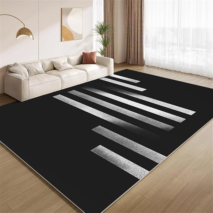 Minimalist Geometric Area Rugs, Black White Abstract Carpet, Washable Non Slip Low Pile Soft Rug for Living Room Bedroom Decor Mat 4x5ft
